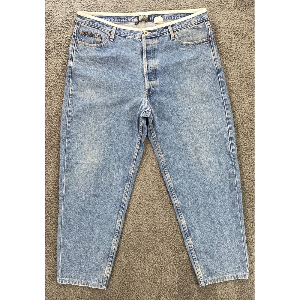 VTG DKNY Jeans Mens 38x32 fit 38x29.5 Relaxed Loose Leg Tapered Denim Blue